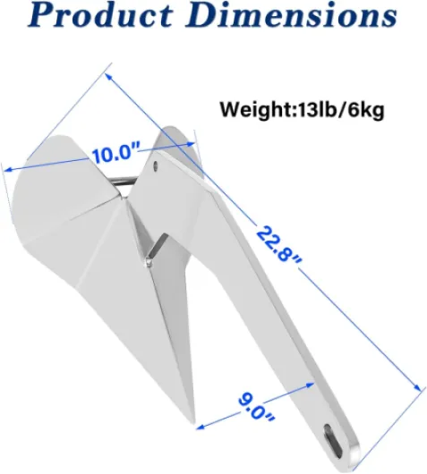 YANYUCB Delta Anchor,316 Stainless Steel Boat Anchor(6.6lb /8.8lb /11lb / 13lb / 16lb /17lb / 22lb / 33lb) 13 LB