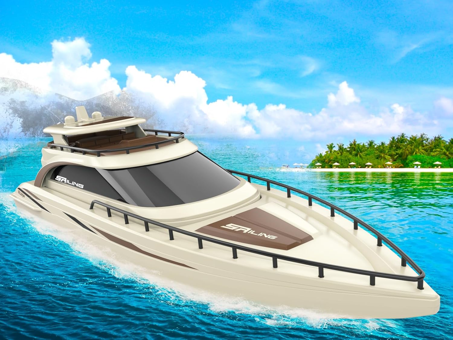 POCO DIVO Luxury Modern Yacht, 1/28 RC Boat, 2.4Ghz Radio Remote Control 15” Sailing Cruise, Pool Lake Pond Dual Motors 15kmph Speed Ship, Deluxe Gifts Adults Water Fun Voyage