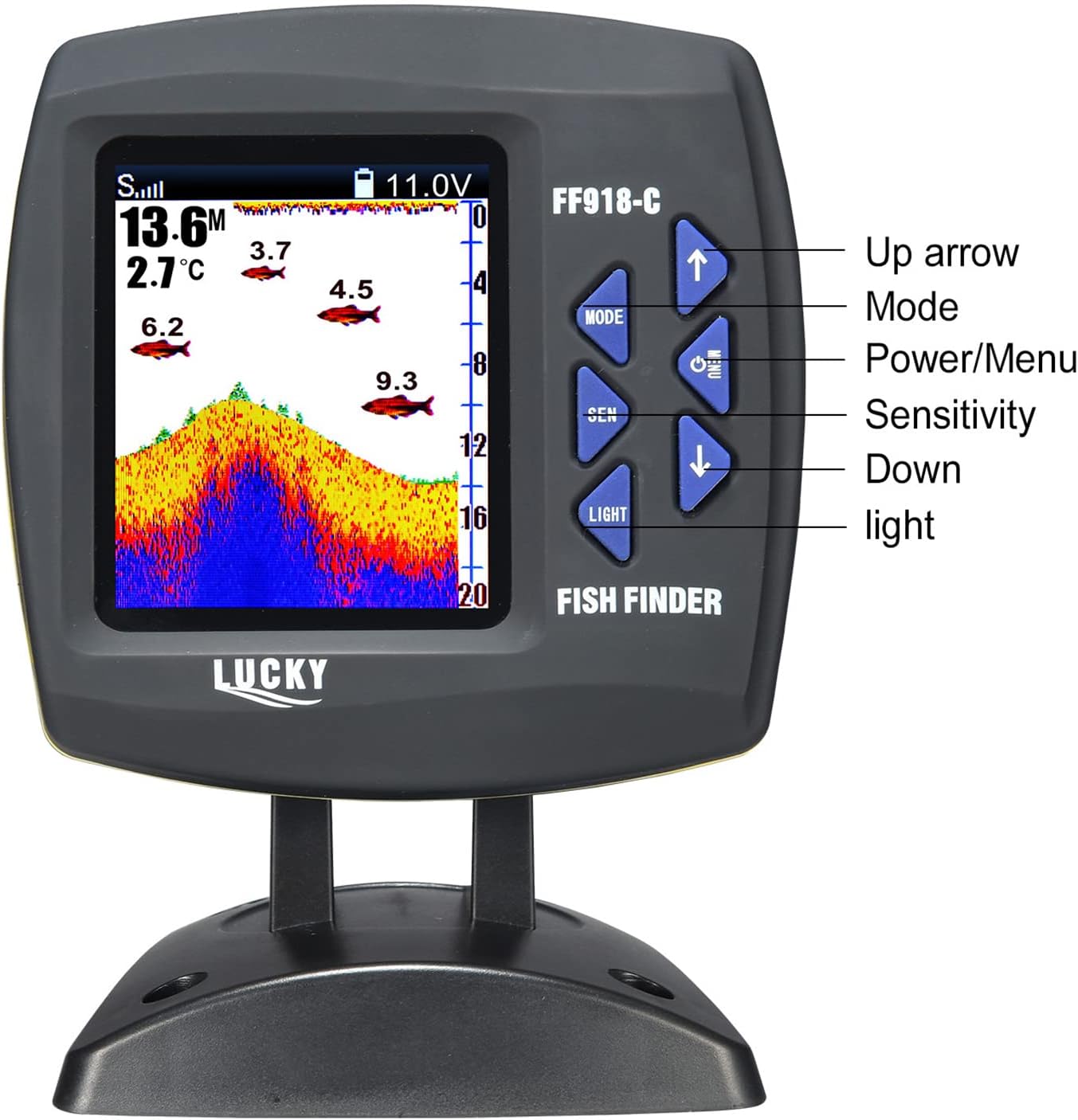 F918-C180S Fish Finder Wired Transducer Sensor Fishfinder 45°Underwater Fishing Camera Portable Fish Finder Waterproof Underwater Monitor LCD Fish Locator Boat Fishfinder Fish Detector
