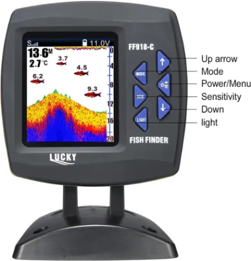 F918-C180S Fish Finder Wired Transducer Sensor Fishfinder 45°Underwater Fishing Camera Portable Fish Finder Waterproof Underwater Monitor LCD Fish Locator Boat Fishfinder Fish Detector