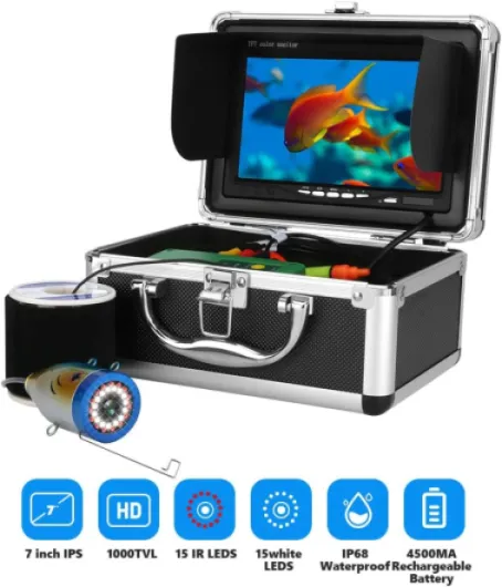 Underwater Fishing Camera with 7 Inch Fish Finder Waterproof Fishing Underwater Camera 15M Cable Length Fish Finder System Kit for Ice Lake Boat Fishing (15M NO DVR)