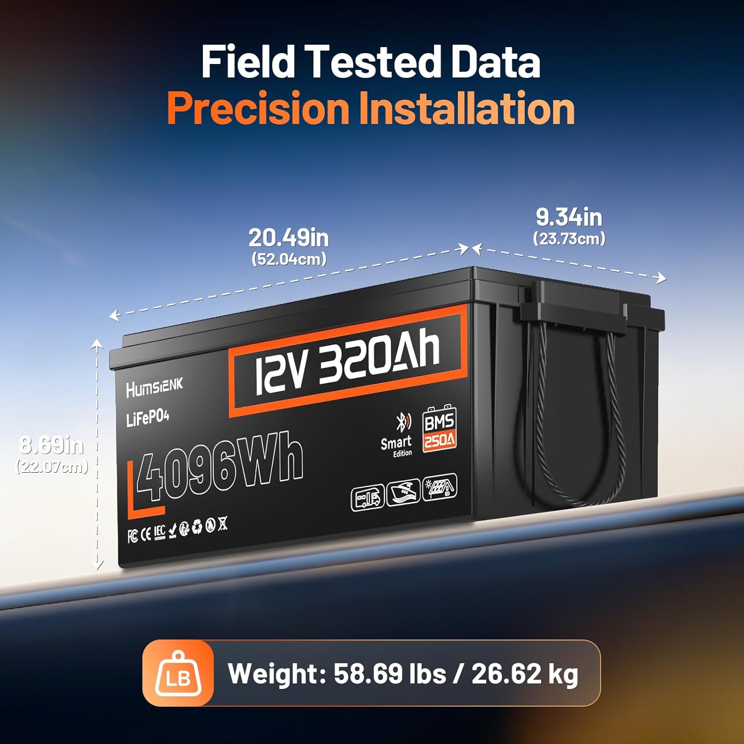 12V 320Ah LiFePO4 Battery Built in 250A BMS, 4096Wh Lithium Leisure Battery with Bluetooth and Low Temp Protection or Motorhome, Caravan, Solar Power 12V320AH 200A BMS Bluetooth