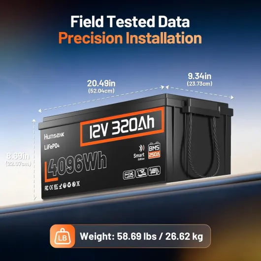 12V 320Ah LiFePO4 Battery Built in 250A BMS, 4096Wh Lithium Leisure Battery with Bluetooth and Low Temp Protection or Motorhome, Caravan, Solar Power 12V320AH 200A BMS Bluetooth