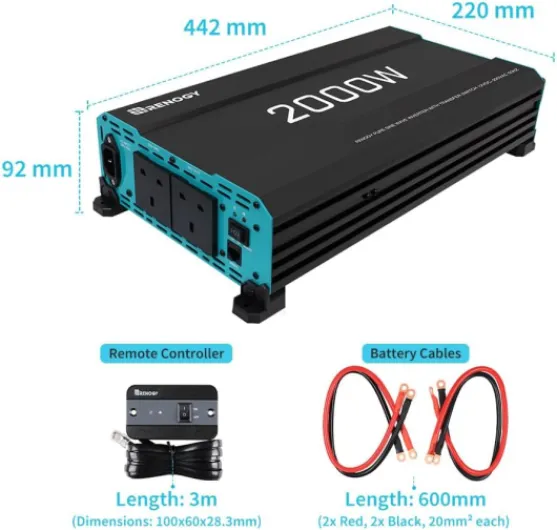 2000W Pure Sine Wave Inverter, 4000W Peak 12V DC to 240V AC Power Converter with UK Sockets, UPS Function and Remote Controller for Off-grid, RV, Truck, Boat, Camping, and Home