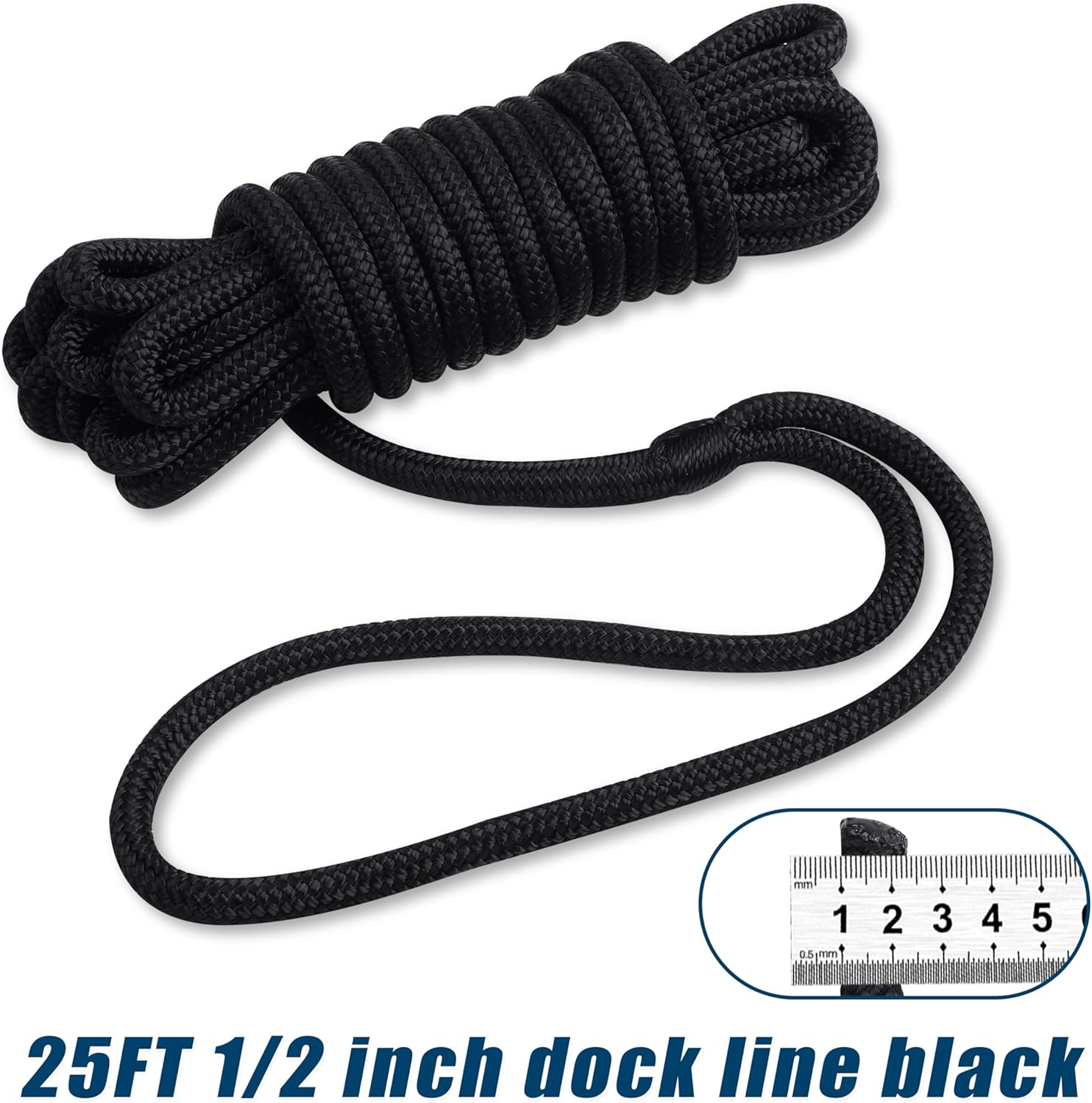 Sailing Boat Dock Lines Double Braided Nylon Ropes Anchor Lines Pre-spliced with a 12" Loop Marine Boat Rope Mooring Lines Boating Accessories (16.5ft/ 25ft/ 50ft, Dia:3/8", 1/2", 5/8") 1 pack 1/2in x 50FT