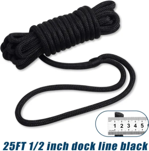 Sailing Boat Dock Lines Double Braided Nylon Ropes Anchor Lines Pre-spliced with a 12" Loop Marine Boat Rope Mooring Lines Boating Accessories (16.5ft/ 25ft/ 50ft, Dia:3/8", 1/2", 5/8") 1 pack 1/2in x 50FT