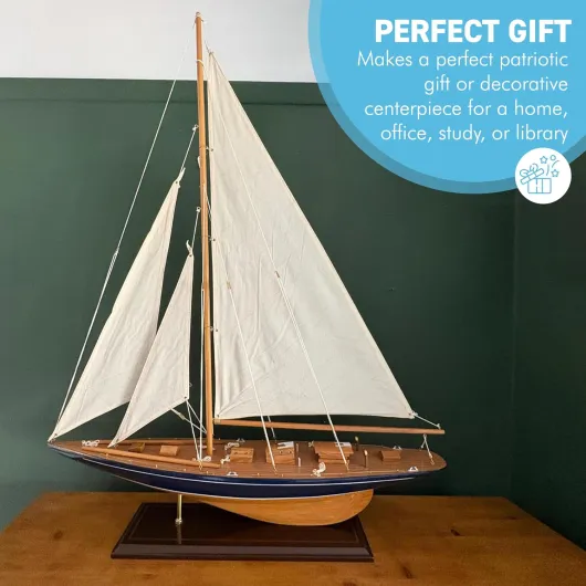 Thorness J Class Wooden Sailing Yacht Model 76cm - America’s Cup Racing Sailboat 97cm High - Nautical Display Ornament - Partly Assembled Model Boat Kit