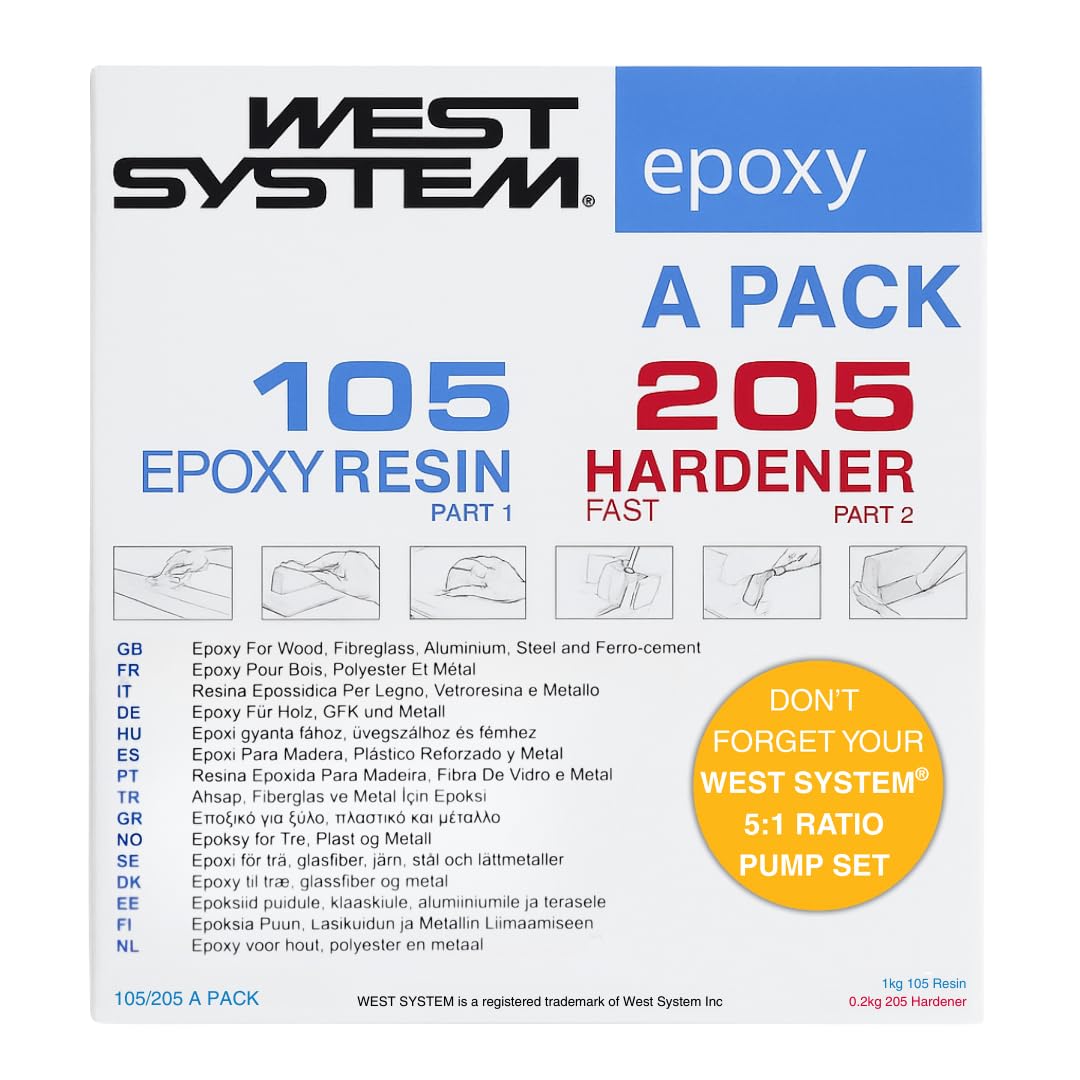 Epoxy Resin and Hardener - 105/205 A Pack - Marine Grade Epoxy for Wood, Metal & Fibreglass, Suitable for Outdoor Use, Furniture & DIY – Ideal for Polyester Surfaces & Gap Filling Single Set 105/205