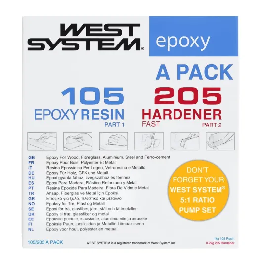 Epoxy Resin and Hardener - 105/205 A Pack - Marine Grade Epoxy for Wood, Metal & Fibreglass, Suitable for Outdoor Use, Furniture & DIY – Ideal for Polyester Surfaces & Gap Filling Single Set 105/205