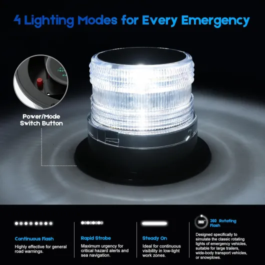 Solar LED Boat Anchor Light, Magnetic Base 360° Navigation Light, IP65 Waterproof Marine Warning Lamp with 4 Modes (Flash, Strobe, Steady, Rotation), Auto On at Night for Yacht Kayak Pontoon White Solar panel 8cm