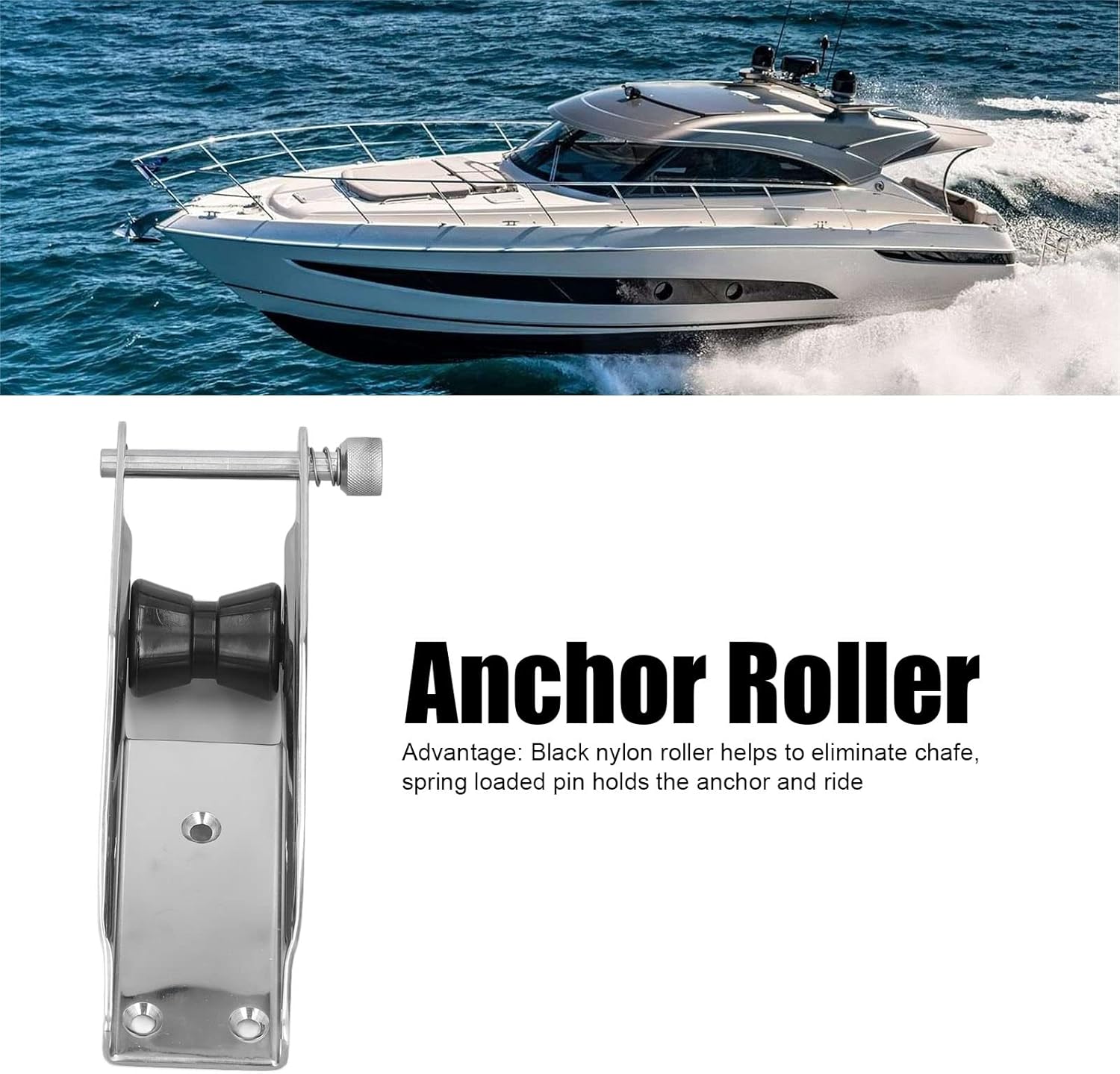 Anchor Roller 230mm Marine Anchor Bow Roller Spring Loaded Pin 304 Stainless Steel Black Nylon Fairlead Hardware for Boats Yachts