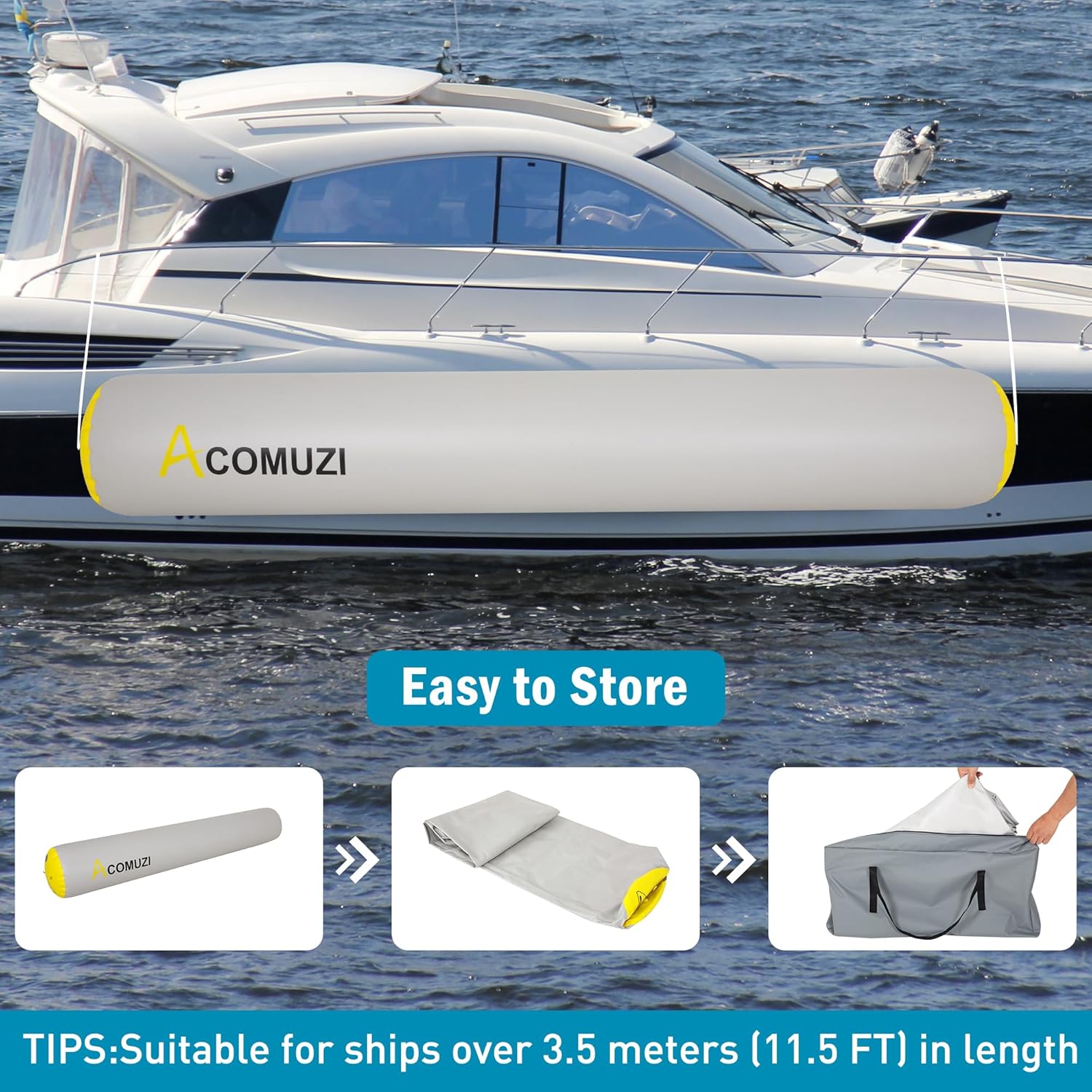 10ft Boat Bumpers, boat accessories for Docking Inflatable, Dock Bumper for Small Yacht, Fishing Boat, Pontoon Boat, Boat Fenders for Docking 10'x18"-Cylindrical PVC