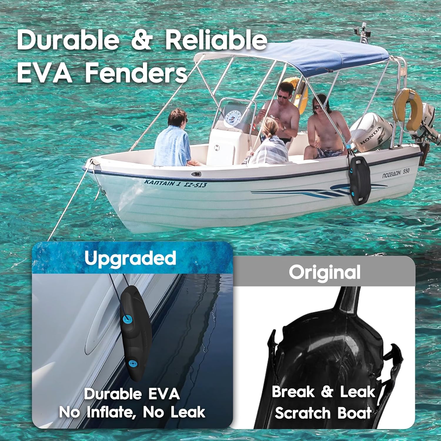 AWEMUFA Boat Fenders Easy to Install Bumper for Docking Ideal Fender for Pontoon, Bass, Jet Ski and Fishing Boats Black 2 Fenders