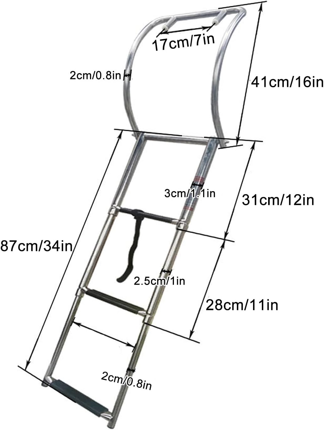 Stainless Steel Telescoping Boat Boarding Ladder - 3 Step Folding Ladder for Rib and Inflatable Boats - Wide Steps for Easy Boarding on Watercraft