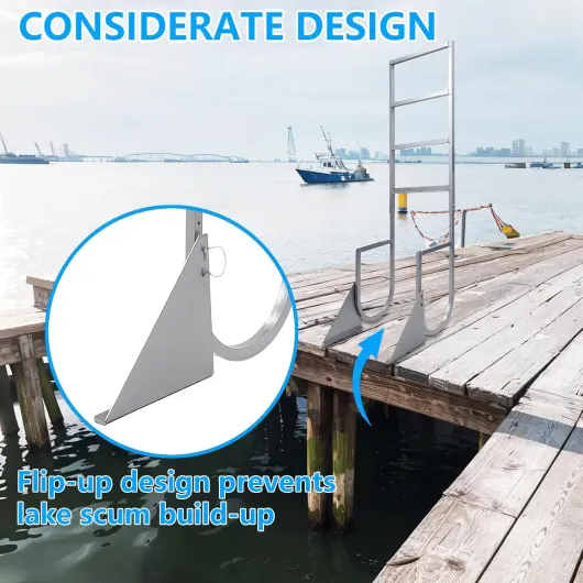 Flip Up Dock Ladder 3/4/5 Steps,Pontoon Boat Ladder with Anti-Corrosion 6063 Aluminum & Upgraded Widen Nonslip,350 LBS Marine Pontoon Boat Dock for Lake/Pool/Boarding/RV.Straight Ladder (4-Steps)