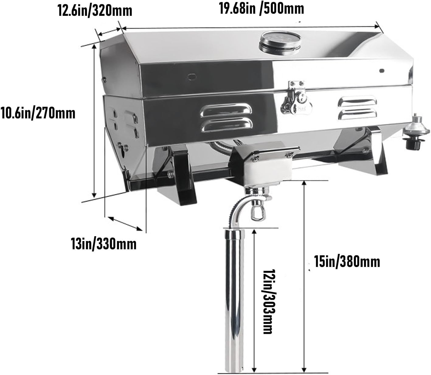 304 Halbtrocken Stainless Steel Marine Gas Grill, Portable BBQ Grill with Rod Holder Mount - 200 sq - in - Cooking Area - 12000 BTU Burner for Boats Tailgating and Camping