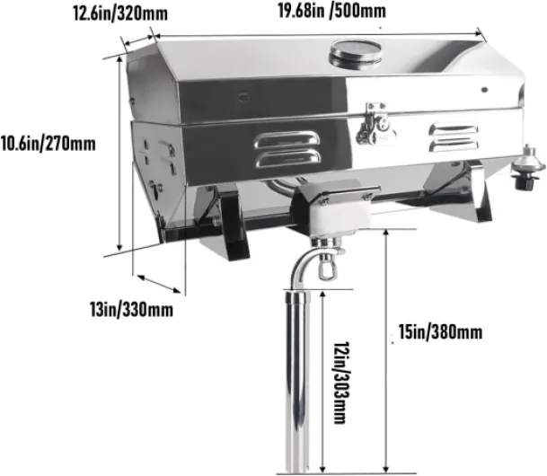 304 Halbtrocken Stainless Steel Marine Gas Grill, Portable BBQ Grill with Rod Holder Mount - 200 sq - in - Cooking Area - 12000 BTU Burner for Boats Tailgating and Camping