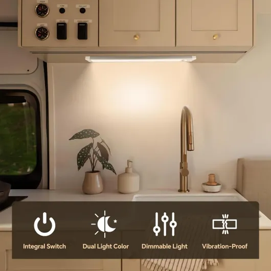 12V Under Cabinet LED Lighting 470lm Campervan Boat Ceiling, Integral Dimmer & Red Night Light, Hard-Wired Dimmable 4,5W 305mm (4000K)