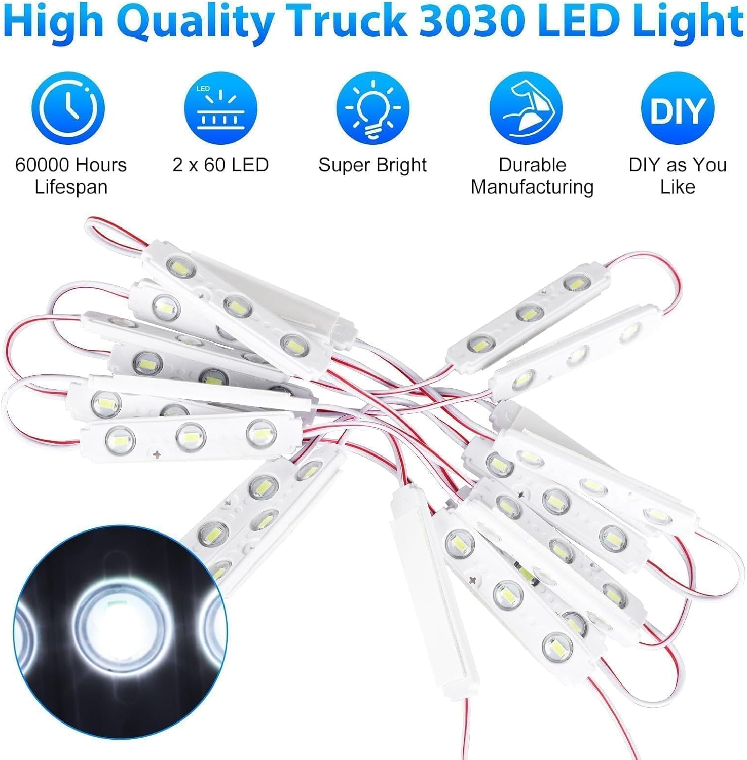 Van Lights Interior LED 12V Kit, 120 LEDs Car Ceiling Lights Kit with On/Off Switch, White Dome Lamp for Auto RV Boats, 40 Modules White 120 LEDs