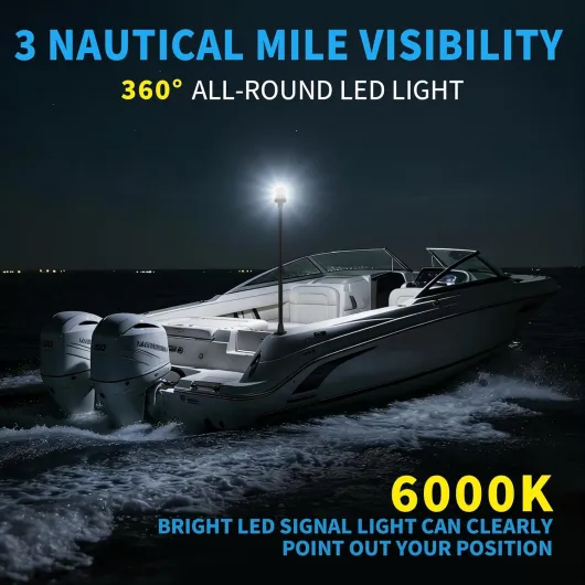 Obcursco - Telescopic Boat Stern Light with Base, 3NM 360 Degree Round Anchor LED Light, 12V Adjustable Navigation Lights for Pontoon, Yacht, Bass Boat and Fishing Boat (27 to 48 Black