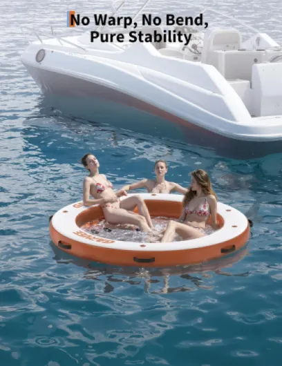 10x10FT Inflatable Floating Dock Water Platform with 4 * 7FT Trampoline Mesh Pool, Multi-People Inflatable Floating Mat with Bag & Detachable Ladder for Lake Pool Beach Orange