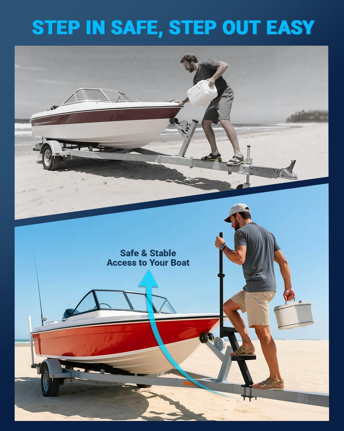 Boat Trailer Steps with Handrail Heavy-Duty Boats Boarding Step for The Tongue 2 Steps