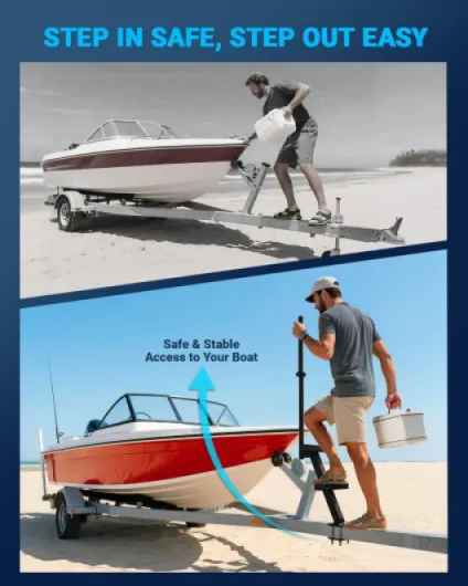 Boat Trailer Steps with Handrail Heavy-Duty Boats Boarding Step for The Tongue 2 Steps