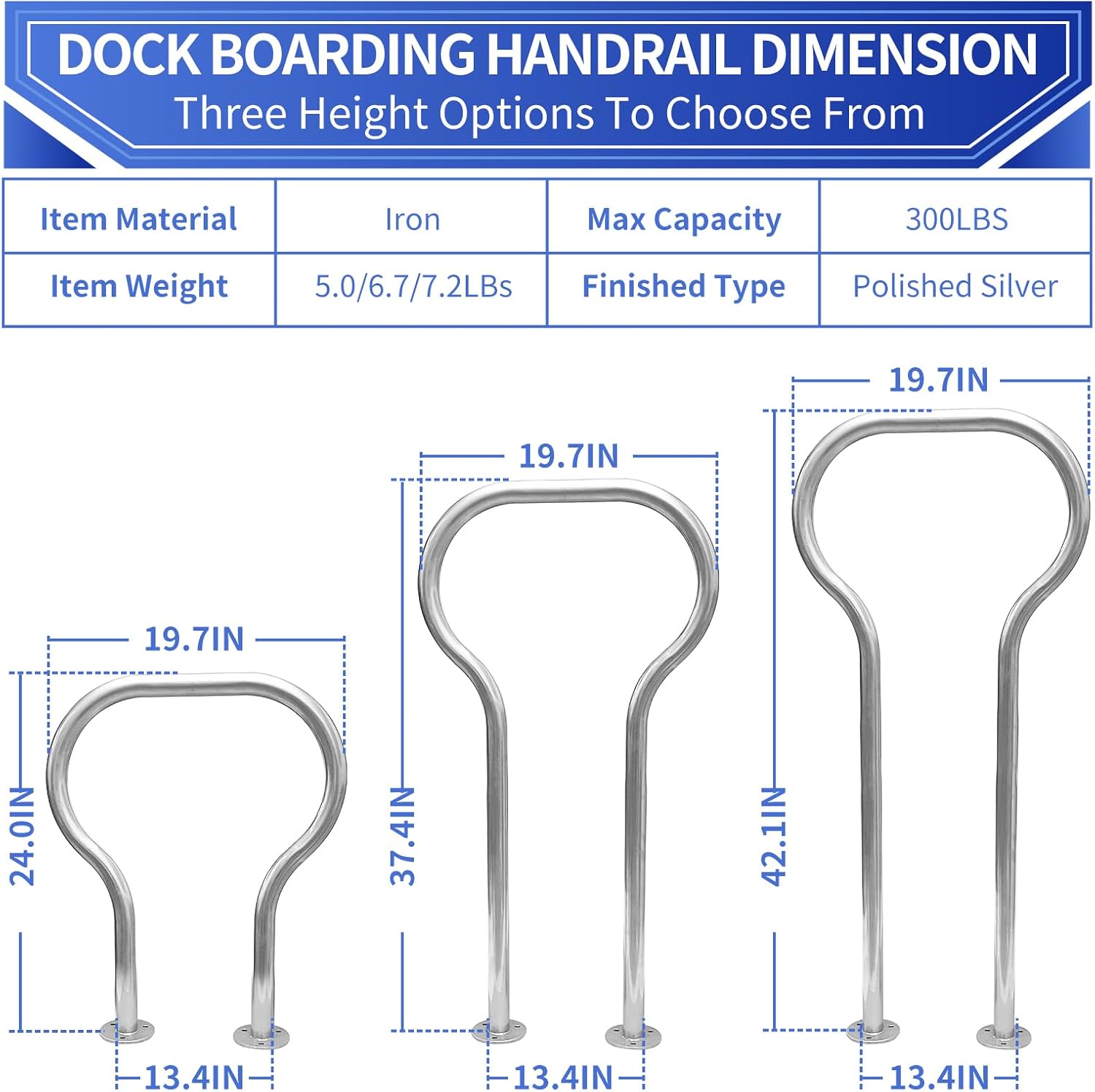 Boat Dock Boarding handrail, Safety Grab bar/Hand Railing for Marina, Dock, Deck, Boat, hot tub (37.4" H) 37.4IN