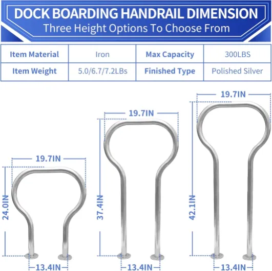 Boat Dock Boarding handrail, Safety Grab bar/Hand Railing for Marina, Dock, Deck, Boat, hot tub (37.4" H) 37.4IN