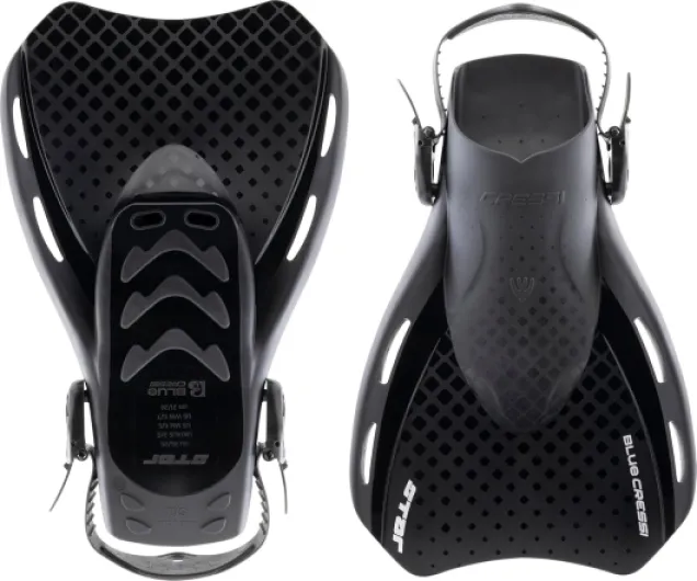 CRESSI since 1946 - Star Fins - Compact Adjustable Fin with a Powerful Vented Blade and a Comfortable Open Heel Foot Pocket L/XL UK 9-12 Black / Black