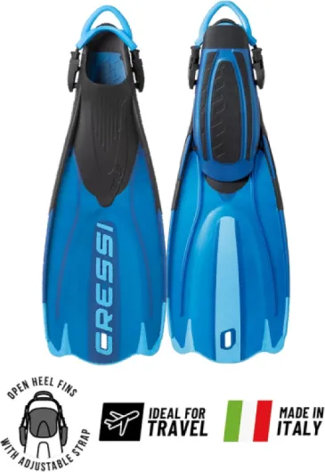 Cressi Maui Fins - Adjustable Long or Short Fins for Swimming and Snorkelling, Adult Unisex L/XL (10/13 UK - 44/47 EU) Long Blue/Azure