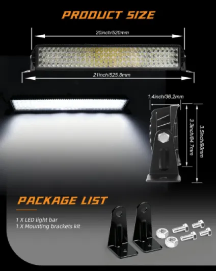 20 Inch LED Light Bar 6500K 8000LM 4 Rows IP68 Waterproof Spot Flood Combo Super Bright Work Lights Bar for Trucks SUV ATV UTV Boat Marine