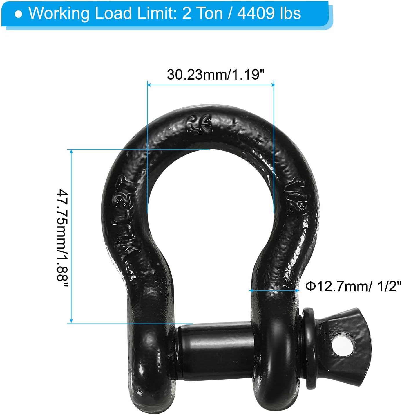 Screw Pin Shackle, Carbon Steel D Ring Shackle for Towing Rigging 1/2"
