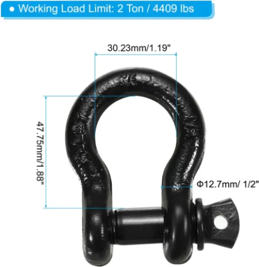 Screw Pin Shackle, Carbon Steel D Ring Shackle for Towing Rigging 1/2"
