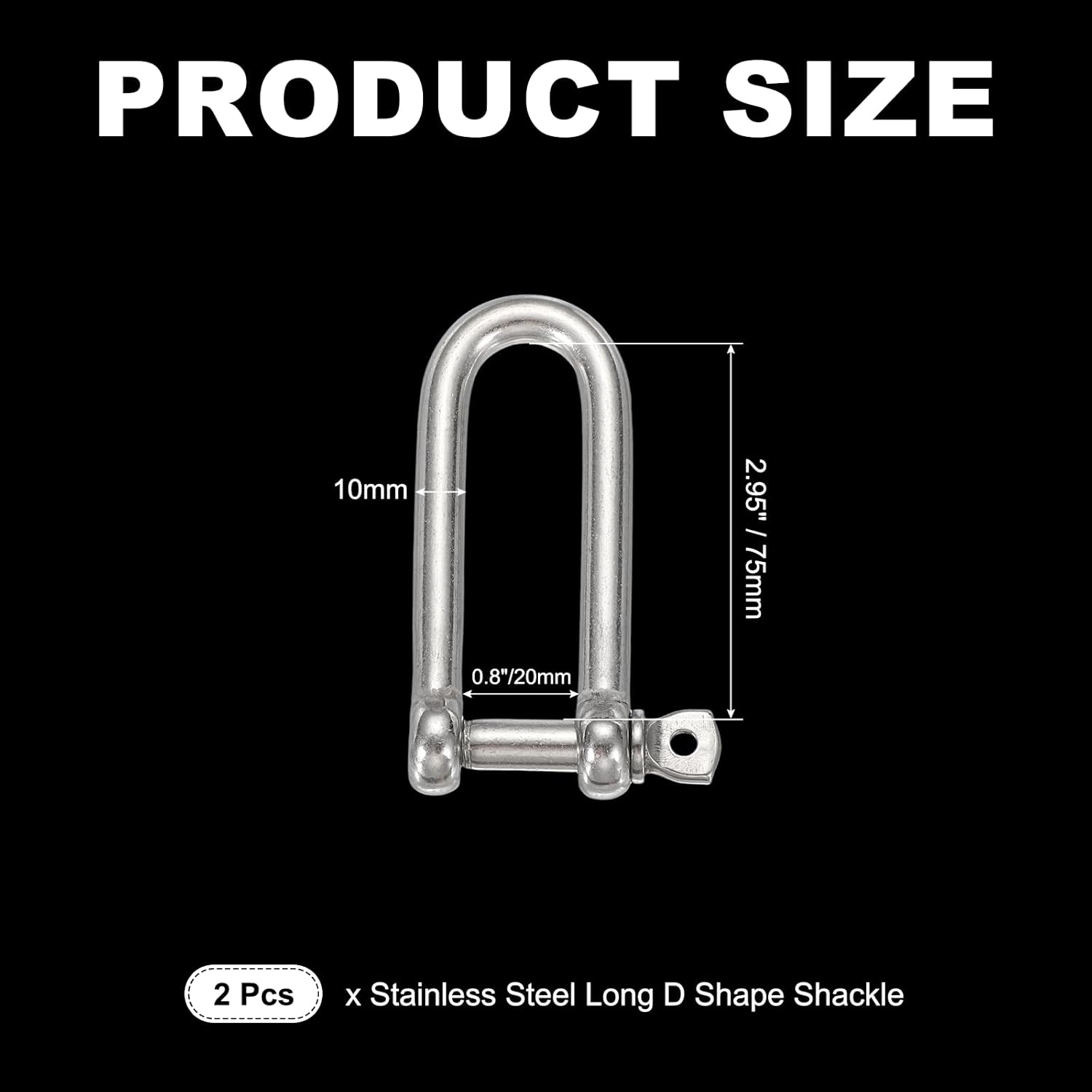 2Pcs Stainless Steel Bow Shackle, 4/5"(20mm) Long D Shape Screw Pin Large Screw Shackles for Boat Sailboat Chain Rigging Clasp Paracord Jewelry Marine Tackle, Silver Tone