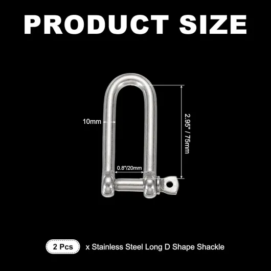 2Pcs Stainless Steel Bow Shackle, 4/5"(20mm) Long D Shape Screw Pin Large Screw Shackles for Boat Sailboat Chain Rigging Clasp Paracord Jewelry Marine Tackle, Silver Tone
