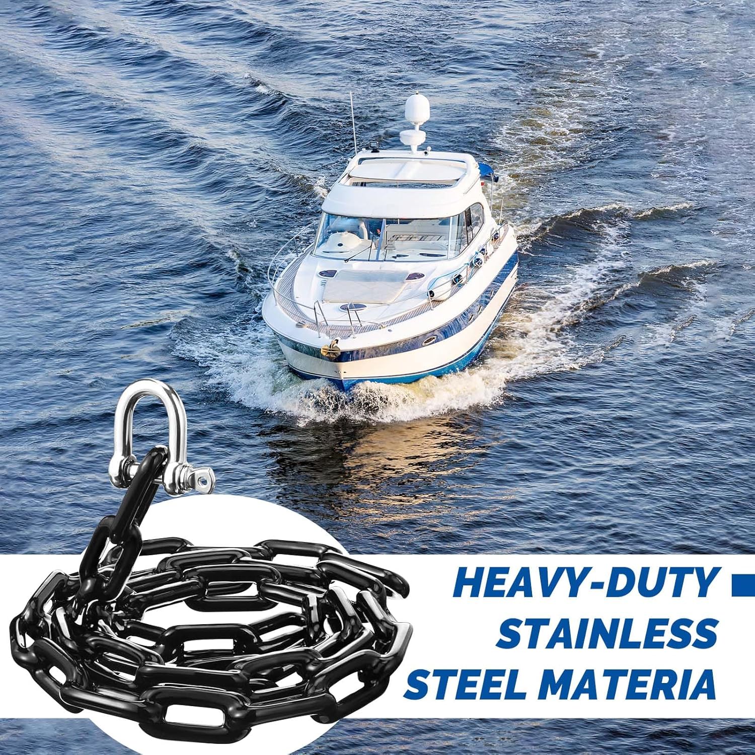 5ft/1.5m PVC-Coated Steel Boat Anchor Chain - Boat Chain with Stainless Steel D-Shaped Shackles, Versatile Small Boating Accessories for Marine & Home Use (Black)