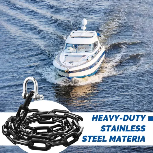 5ft/1.5m PVC-Coated Steel Boat Anchor Chain - Boat Chain with Stainless Steel D-Shaped Shackles, Versatile Small Boating Accessories for Marine & Home Use (Black)