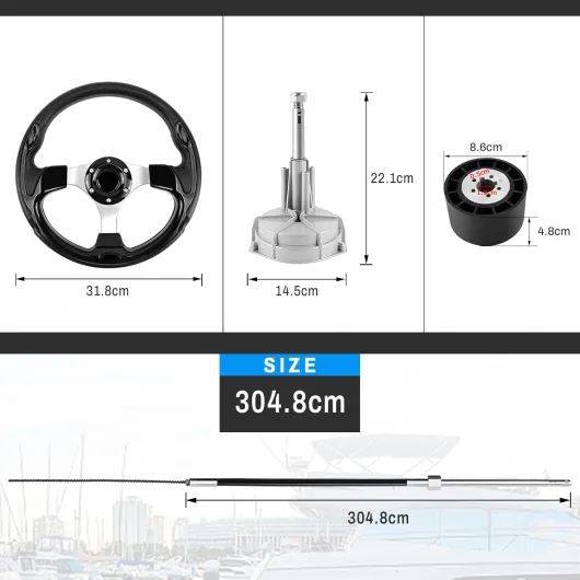 Boats Steering System, Mechanical Rotary Steering Kit, 304.8 CM Cable Control Cable Outboard, Marine steering systems for Fishing Boats, Yachts and other Watercraft 10 FT