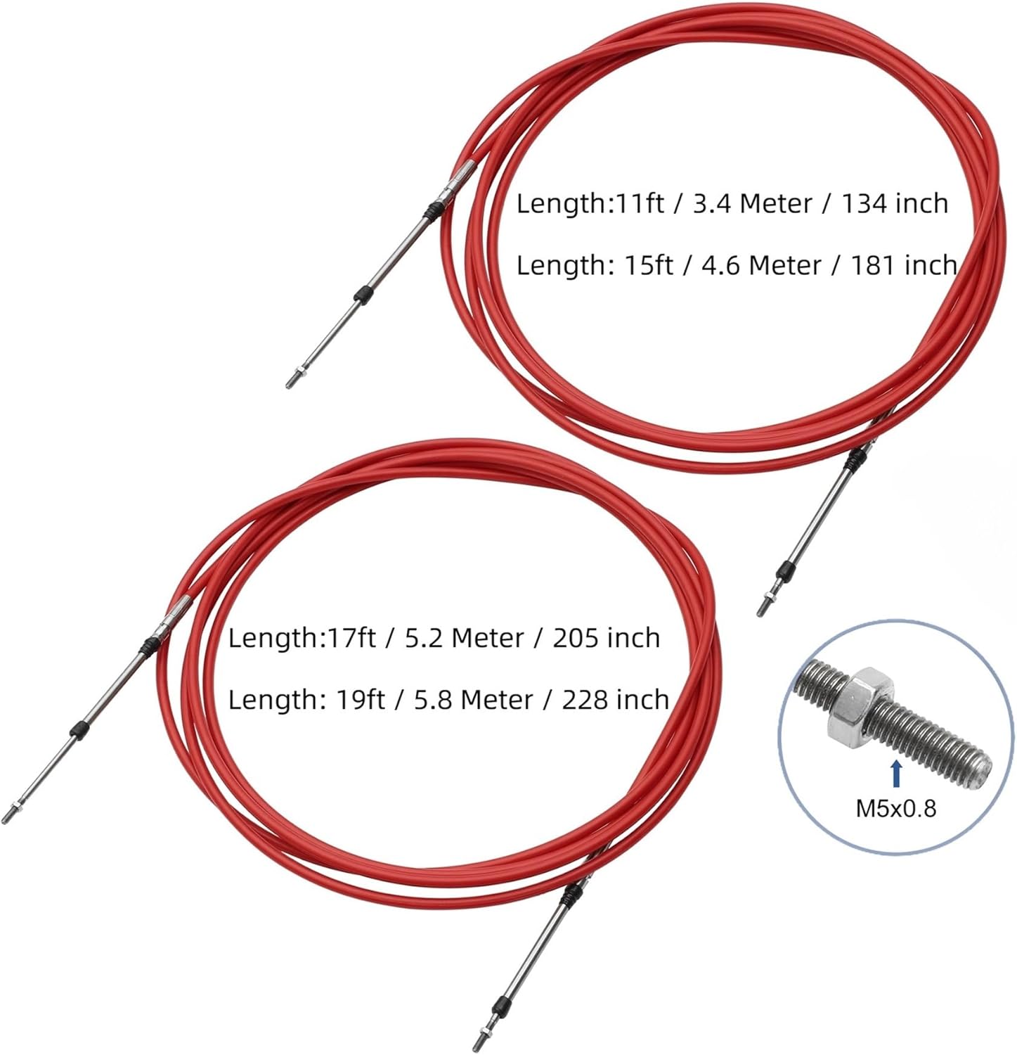 Brake and clutch oil lines 2pcs 134 181 205 228 Inch Marine Throttle Shift Remotes Control Box Cable for Outboard Engine Boat Motor Steering System Red(2 Pcs-Red 5.8m)