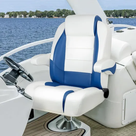 Premium Reclining Pontoon Low/High Back Captain's Chair Boat Bucket Seat with Armrest 585A-White/Pacific Blue