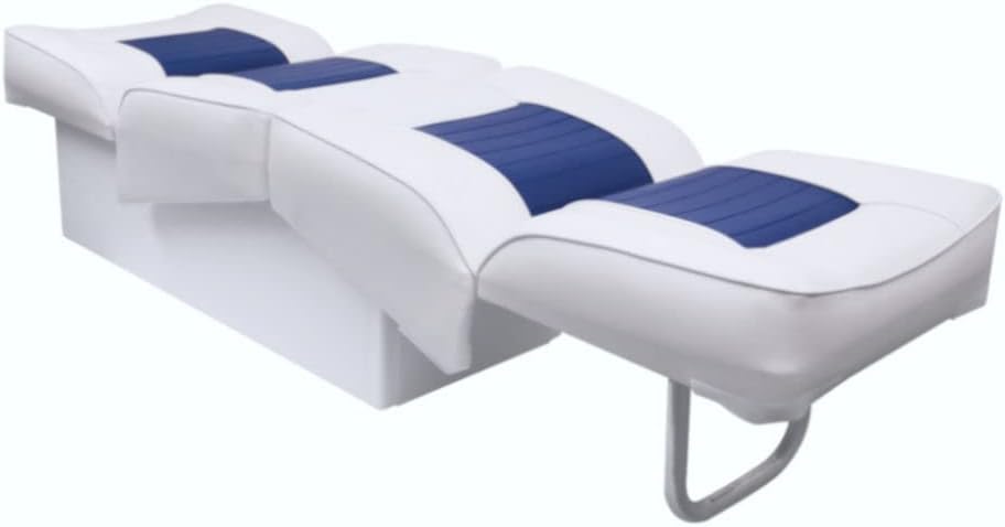 Back-to-Back Lounge Boat Yacht Seat, White and Blue, Premium Marine Grade Upholstery
