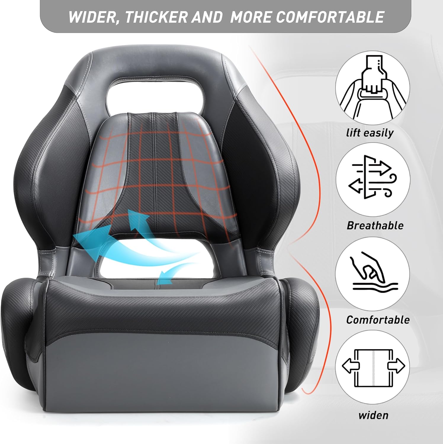 Premium Pontoon Bucket Seat with Sport Flip Up Bolster,Captain's Chair with Boat Seat Cover 565A-Charcoal/Black