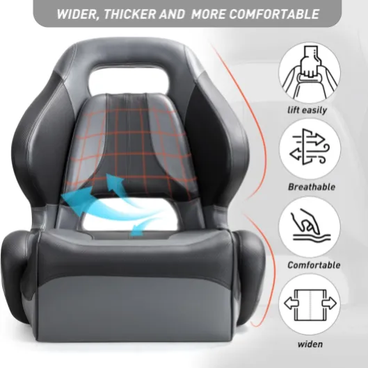 Premium Pontoon Bucket Seat with Sport Flip Up Bolster,Captain's Chair with Boat Seat Cover 565A-Charcoal/Black