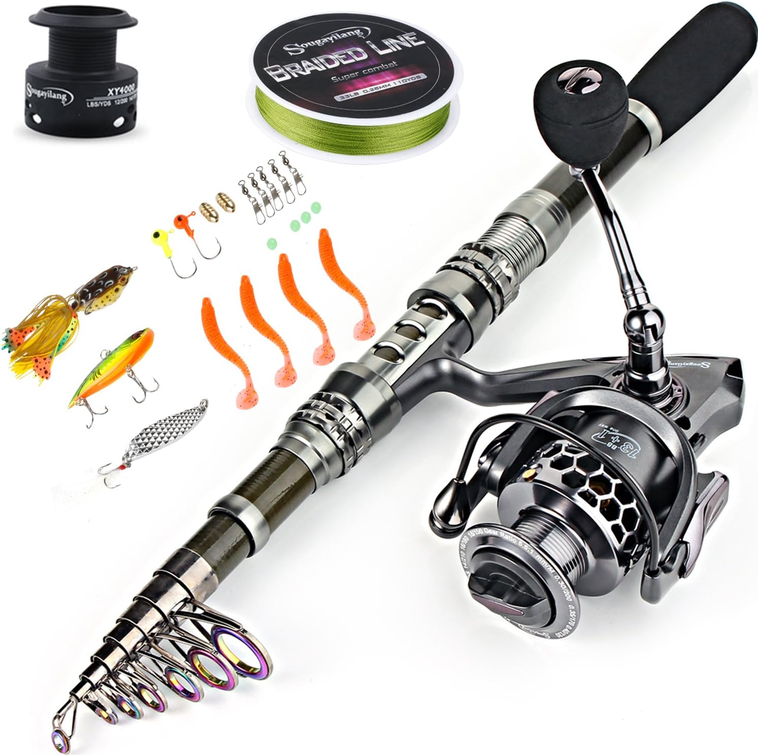 Fishing Rod Combos with Telescopic Fishing Pole Spinning Reels Fishing Carrier Bag For Travel Saltwater Freshwater Fishing 2.4M/7.87FT with Carrier Bag