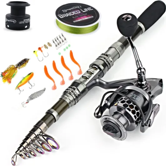 Fishing Rod Combos with Telescopic Fishing Pole Spinning Reels Fishing Carrier Bag For Travel Saltwater Freshwater Fishing 2.4M/7.87FT with Carrier Bag