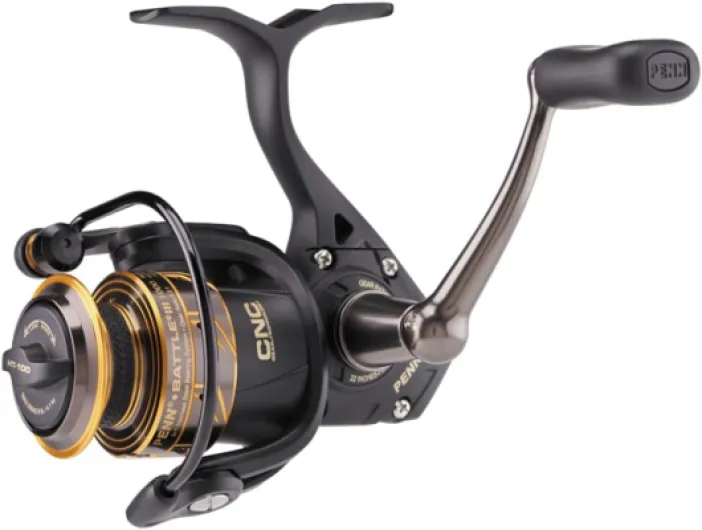 PENN Battle III Spinning Reel - Rugged, Saltwater Spin Reel for Lure and Bait Fishing - Bass, Pollack, Cod, Mackerel, Wrasse, Black/Gold 1000 - 5.2:1 - Battle III