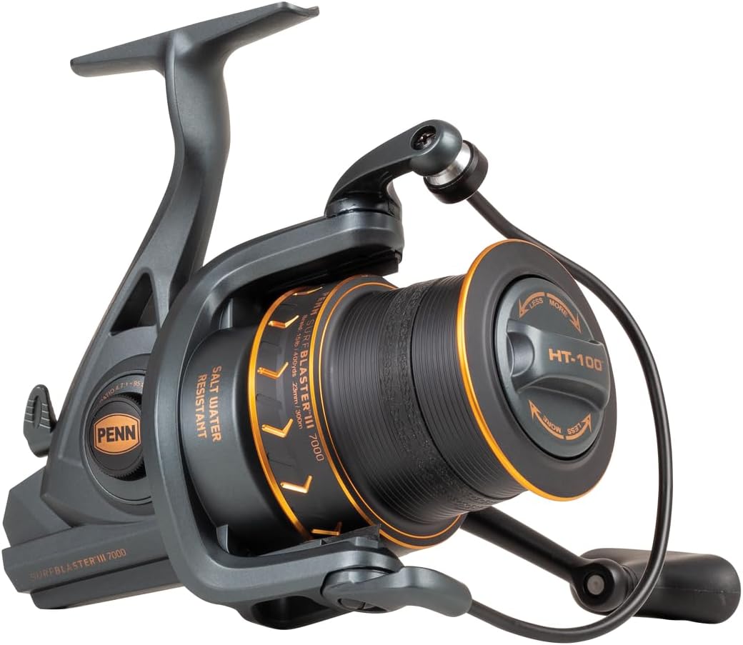 PENN Surfblaster III Longcast Fishing Reel, Spinning Reels for Sea Fishing, long Distance Spool Surf Casting Reel for Saltwater Beach and Rock Fishing, Black, Gold, 7000 and 8000 size available 8000 Single