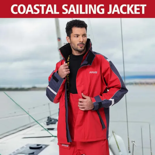 Men's Coastal Sailing Jacket & Bib Pants Combo-Waterproof, Breathable Offshore Hard Shell, Durable Gear NS147 Red XXL