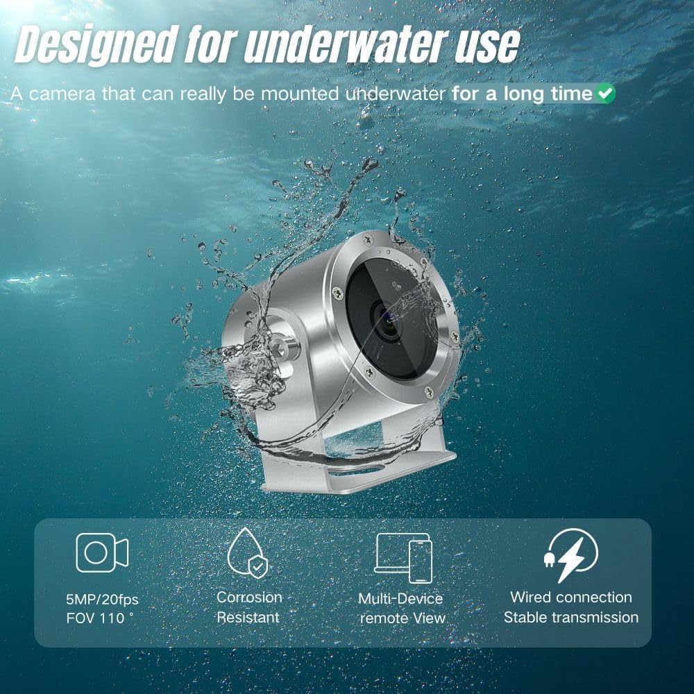 Underwater Camera, Aquarium Live Streaming Pond Cameras 5MP with 32ft Cable